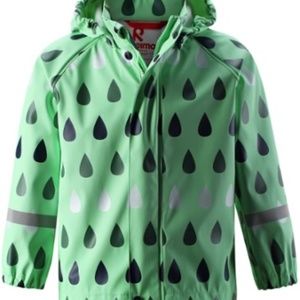 Girl’s Reima waterproof rain jacket. Raindrop pattern. Size 8, 120 cm.